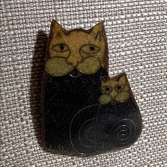 Charming Vintage Double Cat Brooch - Black and Gold - Picture 4 of 4